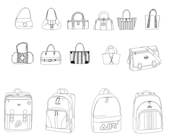 School & Collage Kids Bags-Model-1 Architectural Drawing. CAD block in DWG format free download.