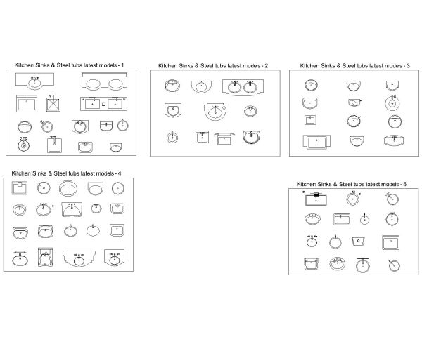 Free AutoCAD 2D Editable Drawings for Sinks & Steel tubs latest models for Kitchen & Island