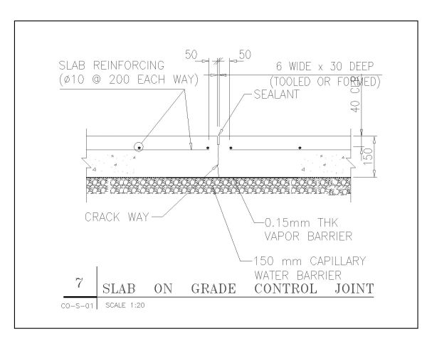 Slab on Grade Control Joint technical drawing. CAD block in DWG format free download.