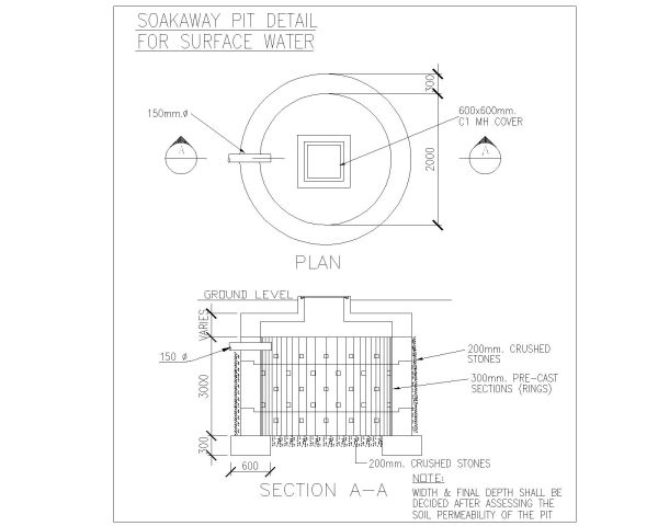SOAKAWAY PIT DETAIL DRAWING. CAD block in DWG format free download.