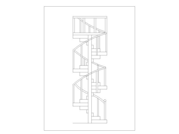 Spiral Stairs (Wooden) Design type-3. CAD block in DWG format free download.