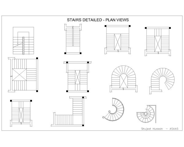 Stair different types Detailed Plan drawings. CAD block in DWG format free download.