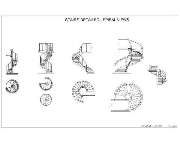 Stair different types Spiral side views-1. CAD block in DWG format free download.