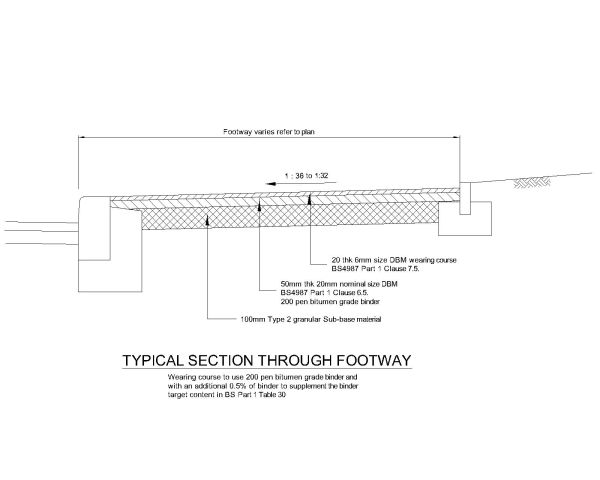 Free AutoCAD 2D Editable Drawings for Standard Road details for Footway Construction