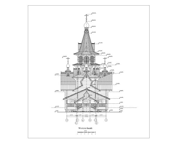 Free AutoCAD 2D Drawing of Stave Church Design Elevation_4