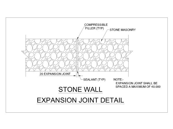 Stone masonry wall Expansion Joint Detail. CAD block in DWG format free download.