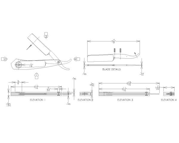 Free AutoCAD 2D Editable Drawings for STRAIGHT RAZOR (detail)