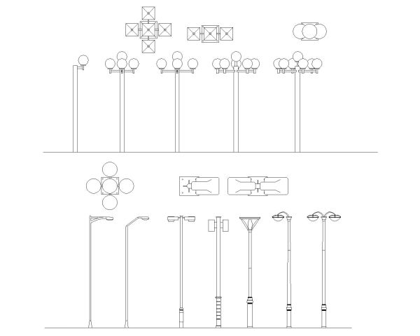 Free AutoCAD 2D Editable Drawings for Street Lights & Lamps on the pathways -1