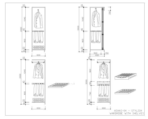 Free AutoCAD files of Wardrobe with Shelves Detailed Drawings-4