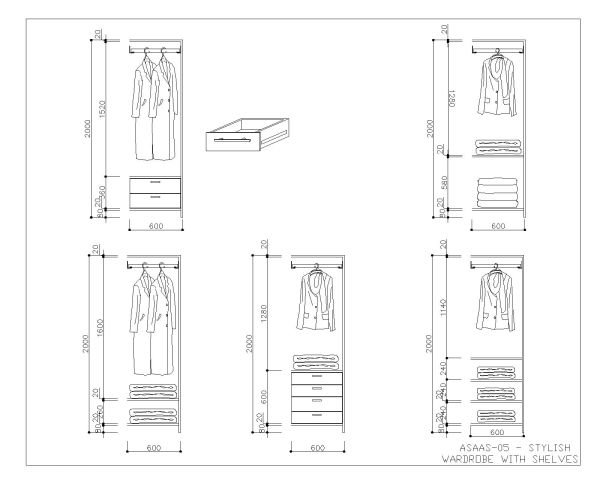 Free AutoCAD files of Wardrobe with Shelves Detailed Drawings-5