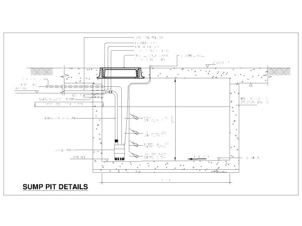 Sump Pit detail drawing. CAD block in DWG format free download.