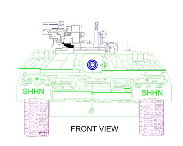 Army vehicle Tank Front view. CAD block in DWG format free download.