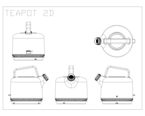 Teapot Equipment top & side views. CAD block in DWG format free download.