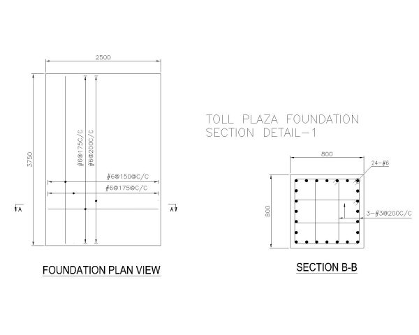TOLL PLAZA FOUNDATION Detailed Section-1. CAD block in DWG format free download.