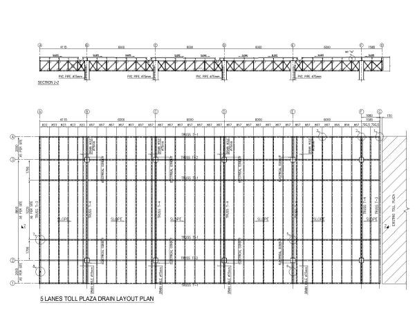 TOLL PLAZA TRUSS PLAN & SECTION DETAILS. CAD block in DWG format free download.