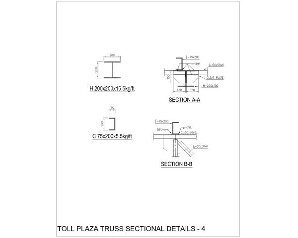 Trussing for Toll plaza building Details -4. CAD block in DWG format free download.