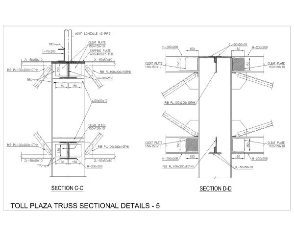 Trussing for Toll plaza building Details -5. CAD block in DWG format free download.