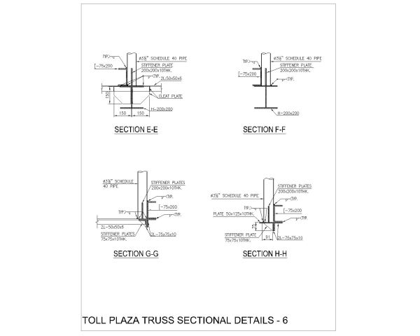 Trussing for Toll plaza building Details -6. CAD block in DWG format free download.