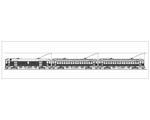 Train for Passengers Model-3 Side View. CAD block in DWG format free download.