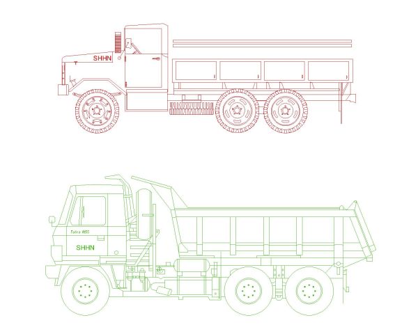 Long Truck for loading Model-4 Side view. CAD block in DWG format free download.