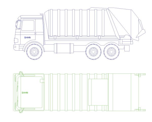 Long Truck for loading Model-5 Top & Side view. CAD block in DWG format free download.