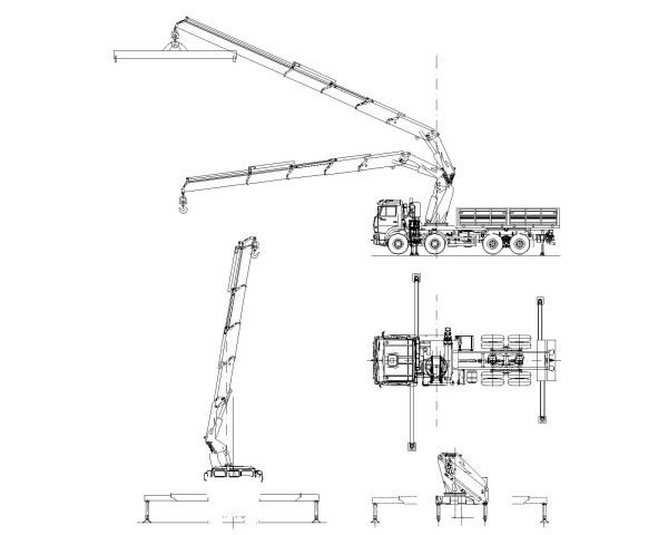 Truck Crane manipulator - 3 Model Architectural Drawing. CAD block in DWG format free download.