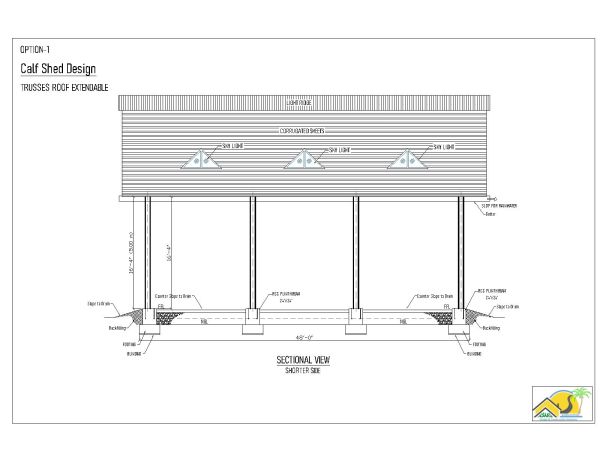Free AutoCAD 2D Editable Drawings for Truss Roof Calf Shed Design Sectional View OP_1
