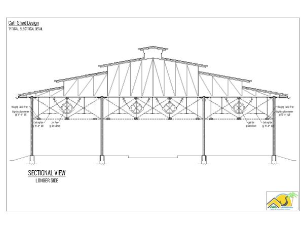 Free AutoCAD 2D Editable Drawings for Truss Roof Calf Shed Design Sectional View OP_ 3