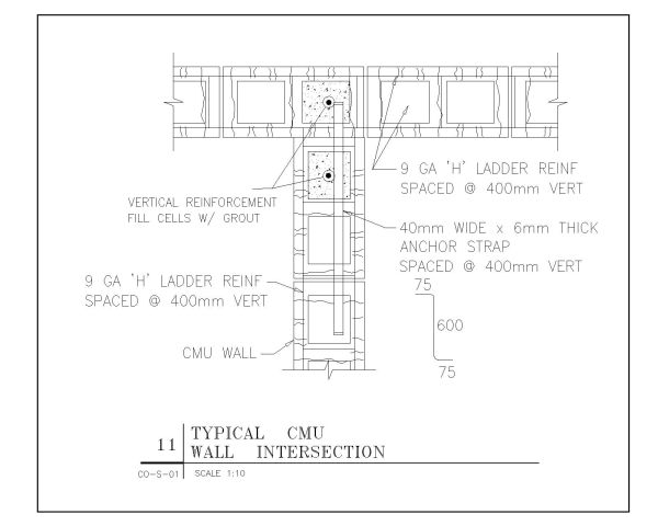 Typical CMU Wall Intersection Detail. CAD block in DWG format free download.