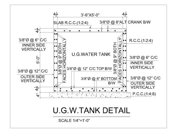 Under Ground Water Tank concrete & reinforcement details. CAD block in DWG format free download.