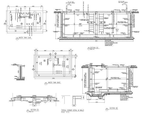 Under Ground Water Tank design. CAD block in DWG format free download.