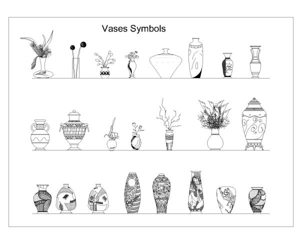 Vases Symbols Architectural Drawing. CAD block in DWG format free download.