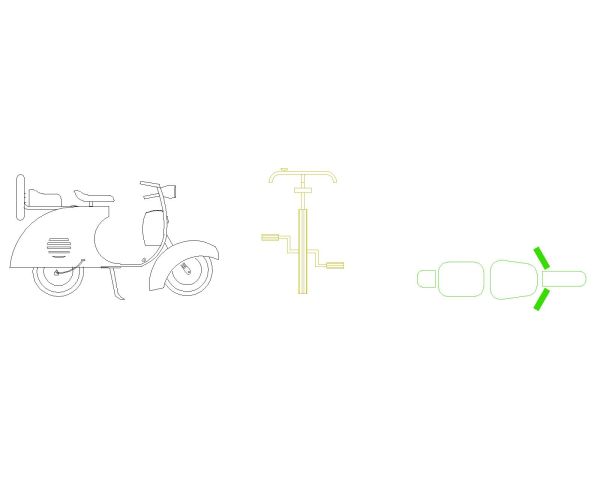 Free AutoCAD 2D Editable Drawings for VESPA Motor Cycle Side & Top Views