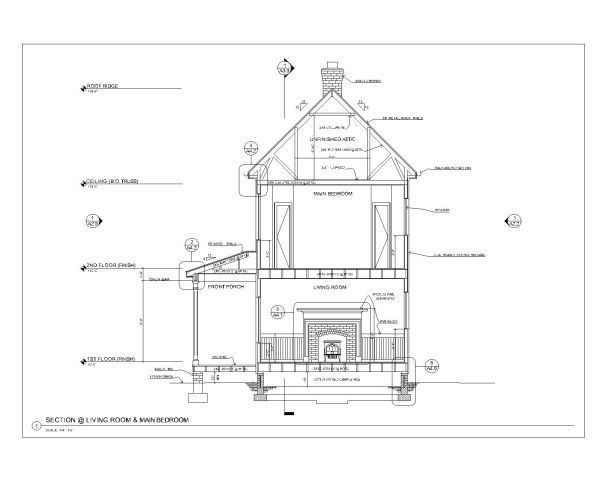 Virginia's Farm House Detailed Section B-B - Architectural Drawing. CAD block in DWG format free download.
