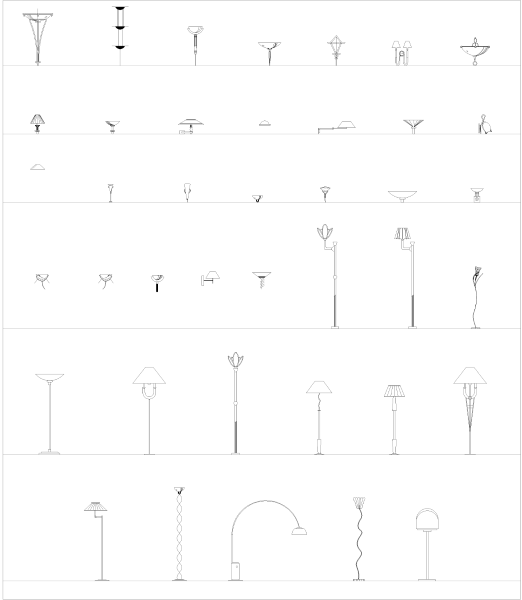 Lampade da parete e lampade da terra collezione CAD 2 dwg