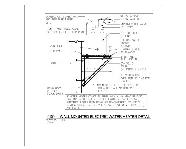 Wall Mounted Electric Water Heater Detail Architectural Drawing . CAD block in DWG format free download.