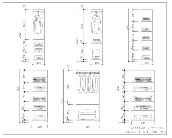 Wardrobe Design with front view Architectural Drawing-3. CAD block in DWG format free download.