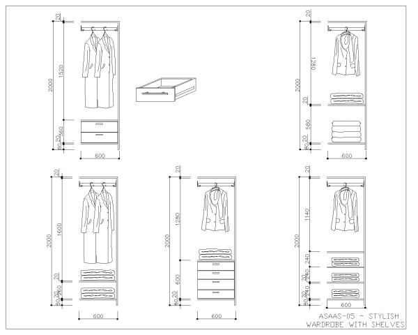 Wardrobe Design with front view Architectural Drawing-5. CAD block in DWG format free download.