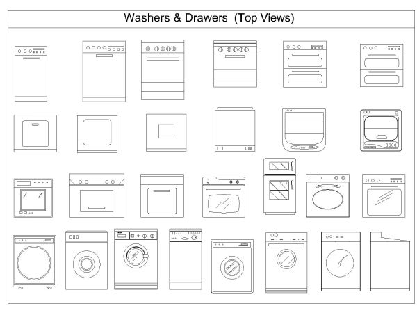 Free AutoCAD 2D Editable Drawings for Washers & Drawers  (Top Views)
