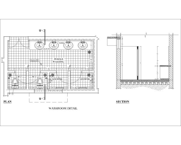 Washroom Detailed Design Architectural Drawing. CAD block in DWG format free download.