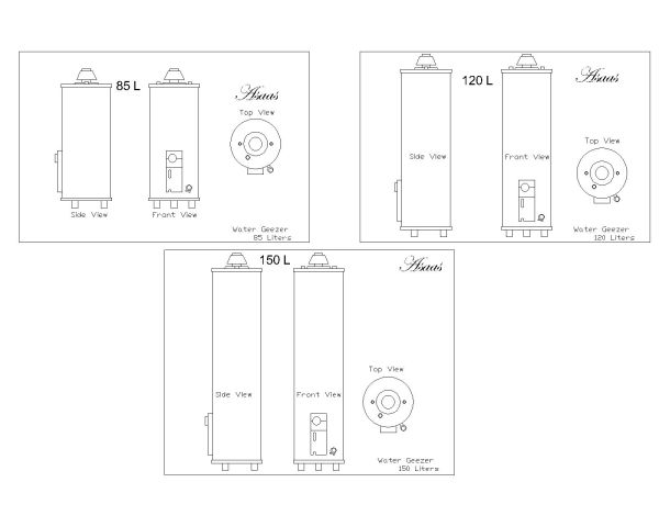 Water Geyser Plans & Elevations for 85 to 150 Liter.