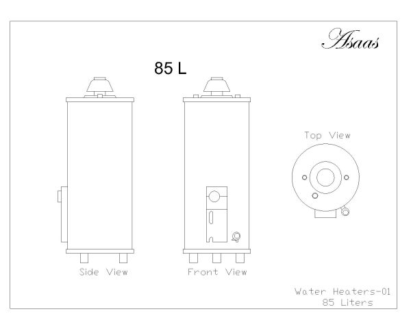 Water Heaters-Top-Side-Front Views-1. CAD block in DWG format free download.
