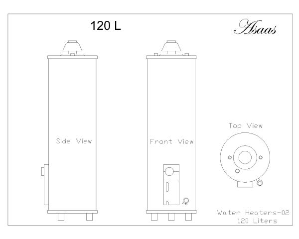 Free AutoCAD 2D Editable Drawings for Water Heaters-Top-Side-Front Views - 2