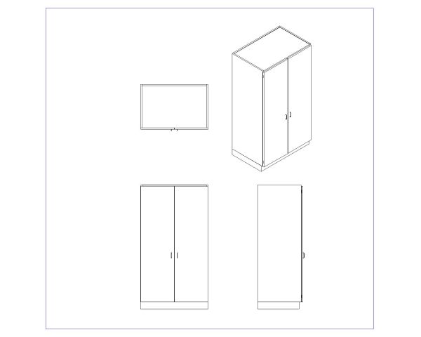 Free AutoCAD 2D & Isometric Drawing of Wooden Cabinet Design- (8)