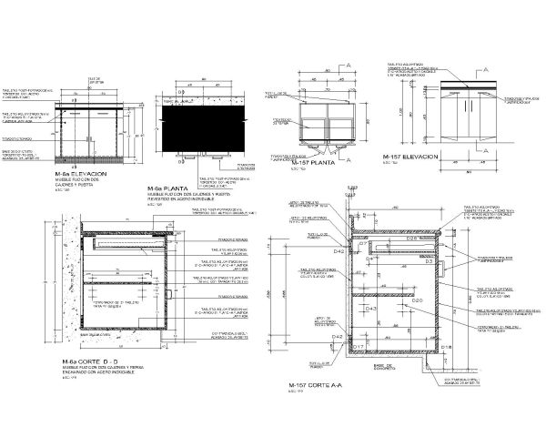 Free AutoCAD 2D Editable Drawings for Wooden Cabinet fixing Detailed Drawings Kitchen