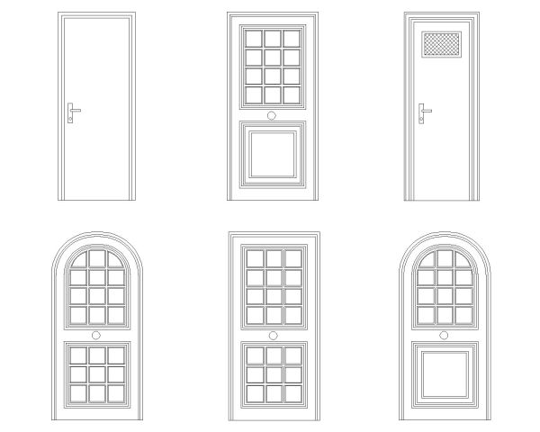 Free AutoCAD 2D Wooden Doors Modren Design Models