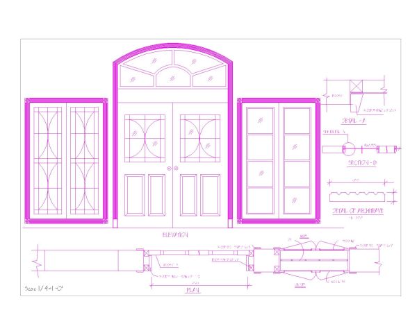 Free AutoCAD 2D Editable Drawings for Wooden doors with Glass Details - 2