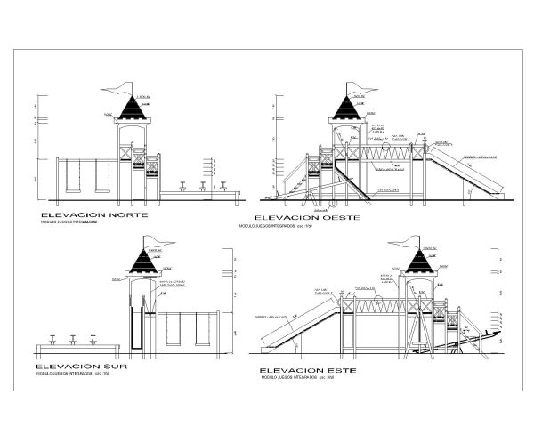 Free AutoCAD 2D Editable Drawings of Wooden Riders Playground Elevation - 2