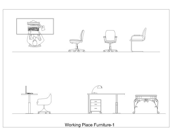 Free AutoCAD 2D Editable Drawings for Working Place Furniture-1