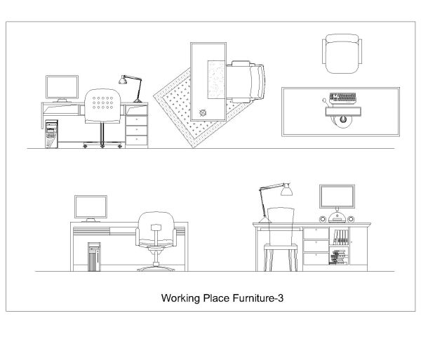 Free AutoCAD 2D Editable Drawings for Working Place Furniture-3